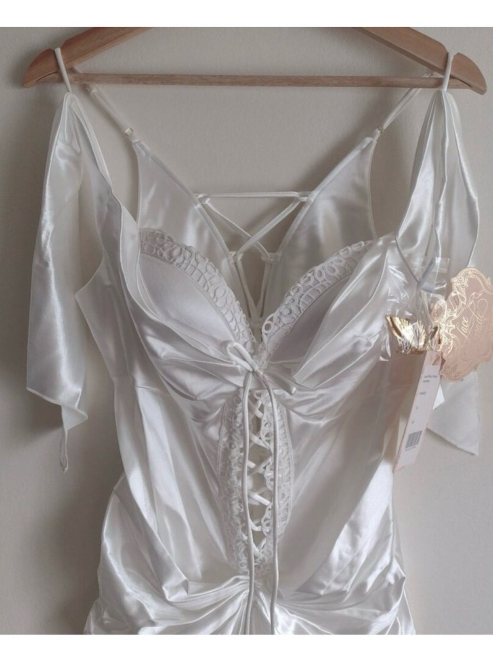 Satin Lace-Up Ivory Slip Dress LaceMade - Picture 4 of 8